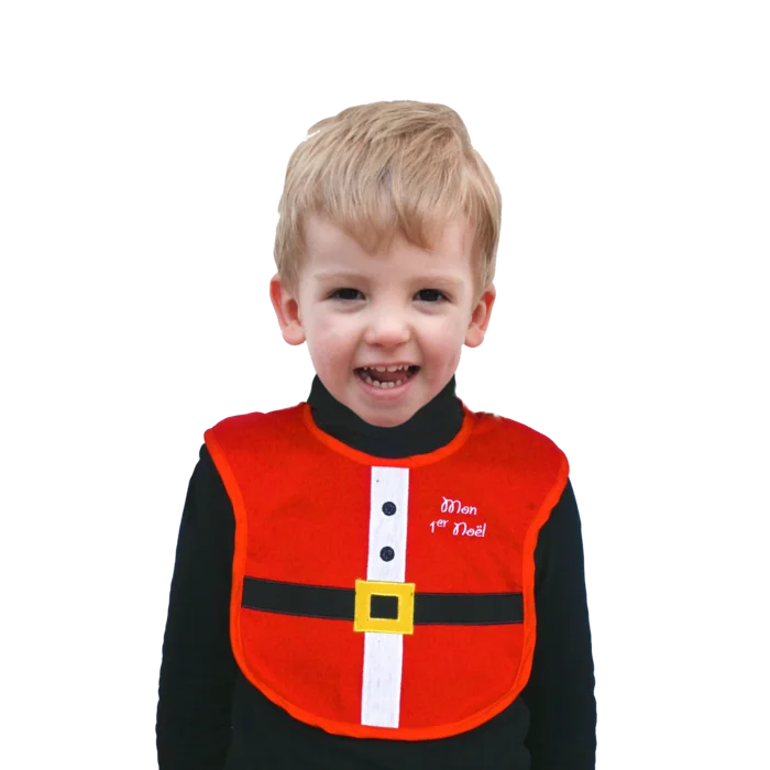 bavoir décor brodé Père Noël (scol 24) de la marque SANDY. Réf. NEDQ135.