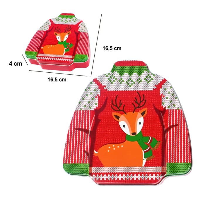 boîte métal pull cerf 16,5x16,5x4,1 cm de la marque SANDY. Réf. DDQ111.
