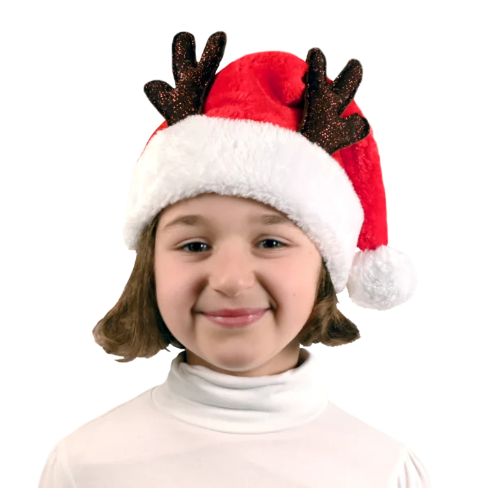 bonnet Noël enfant peluche épaisse avec bois de cerf de la marque SANDY. Réf. NEDT106.