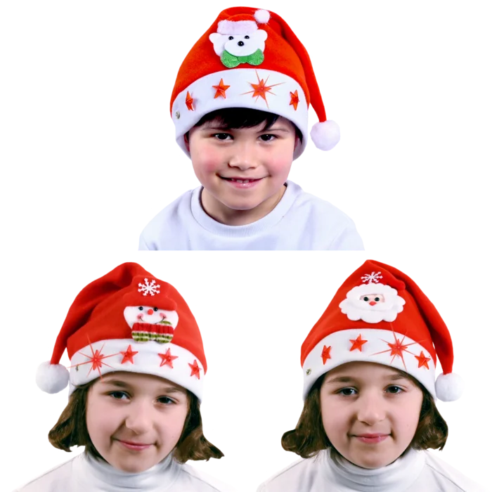 bonnet Noël enfant lumineux et motif 3ass de la marque SANDY. Réf. NEDT109L.