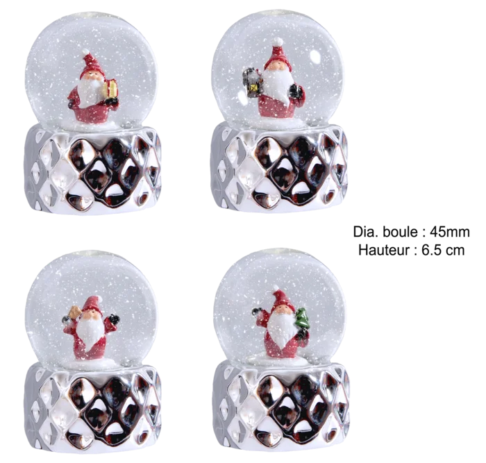 boule à neige 45mm père Noël 4ass de la marque SANDY. Réf. NVDT100.
