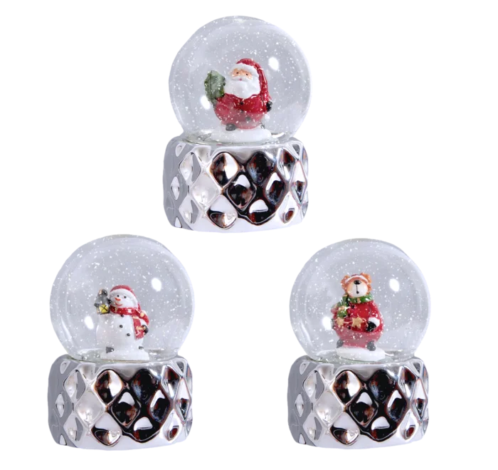 boule à neige 45mm père Noël/bonhomme/ours 3ass de la marque SANDY. Réf. NVDT101.