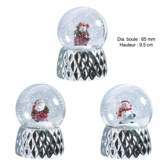boule à neige 65mm père Noël/bonhomme/ours 3ass de la marque SANDY. Réf. NVDT201.