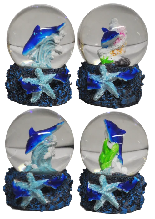 boule à neige paillettes 45mm dauphin de la marque SANDY. Réf. RUS207.