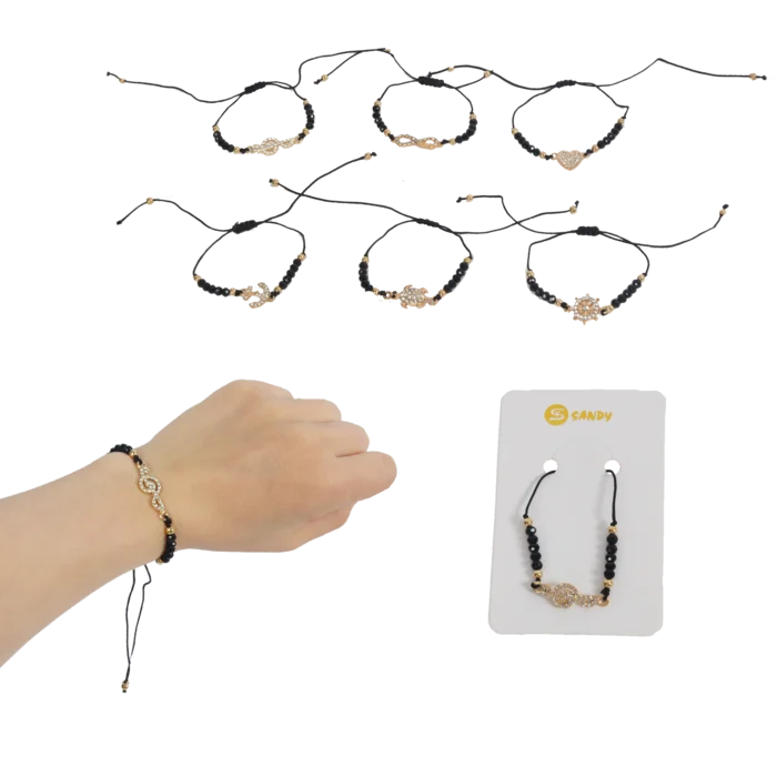 bracelet perles noires fantaisie 6ass de la marque SANDY. Réf. BDD101.