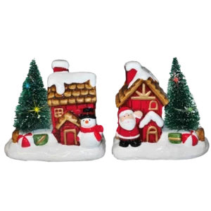 maison de Noël avec sapin lumineux de la marque SANDY. Réf. NVUH110L.