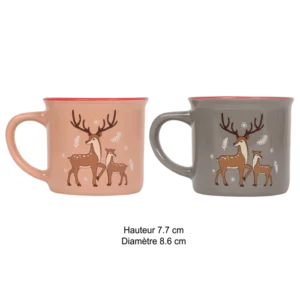 mug de Noël famille rennes gris et beige 2 ass 240ml de la marque SANDY. Réf. VDT203.