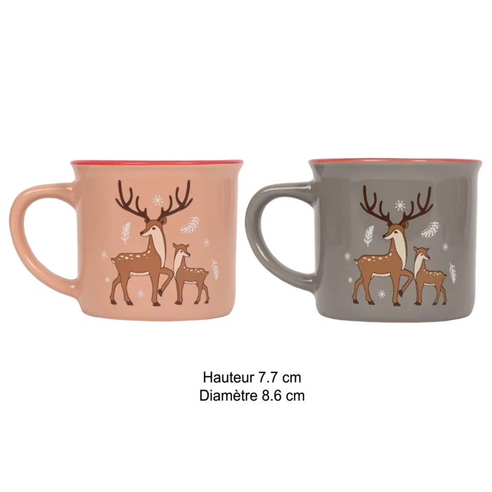 mug de Noël famille rennes gris et beige 2 ass 240ml de la marque SANDY. Réf. VDT203.