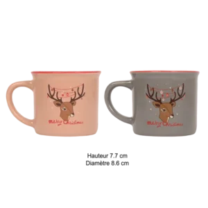 mug de Noël merry christmas gris et beige 2 ass 240ml de la marque SANDY. Réf. VDT204.