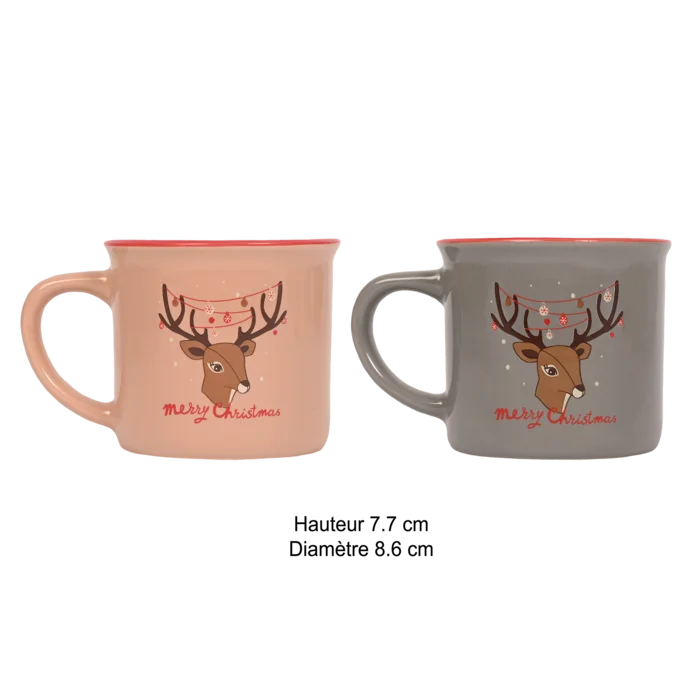 mug de Noël merry christmas gris et beige 2 ass 240ml de la marque SANDY. Réf. VDT204.