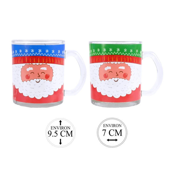 mugs de Noël en verre Père Noël 2 ass de la marque SANDY. Réf. VDD103.