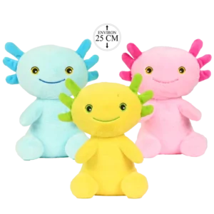 peluche axolotl 25 cm de la marque SANDY. Réf. PDQ450-25.