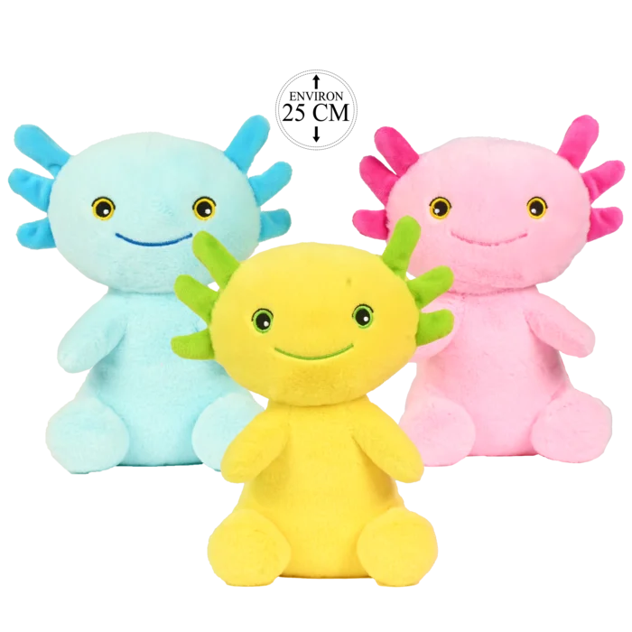 peluche axolotl 25 cm de la marque SANDY. Réf. PDQ450-25.