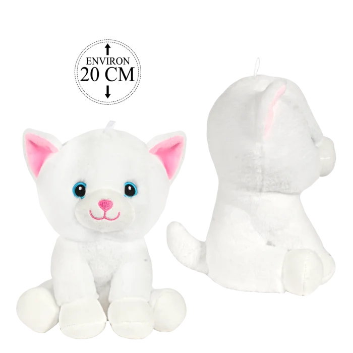 peluche chat blanc assis 20 cm de la marque BOZAMI. Réf. PDC406-20.