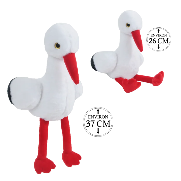 peluche cigogne assis 26 cm de la marque BOZAMI. Réf. PDT204-26.