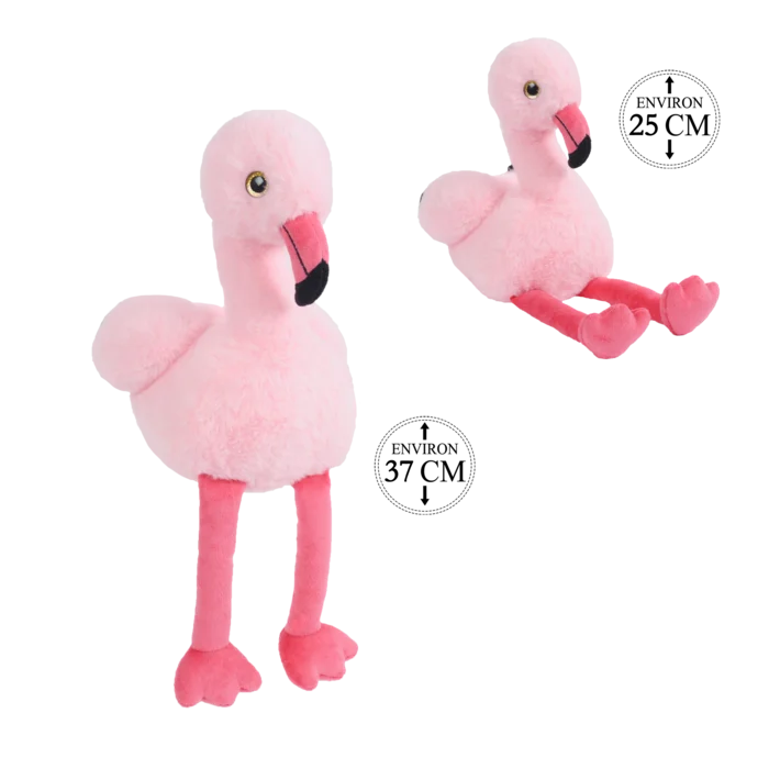 peluche flamant rose assis 25 cm de la marque BOZAMI. Réf. PDT203-25.