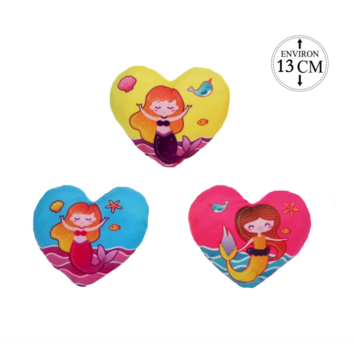 peluche forme cœur motif sirènes 13 cm de la marque SANDY. Réf. PDD415-13.