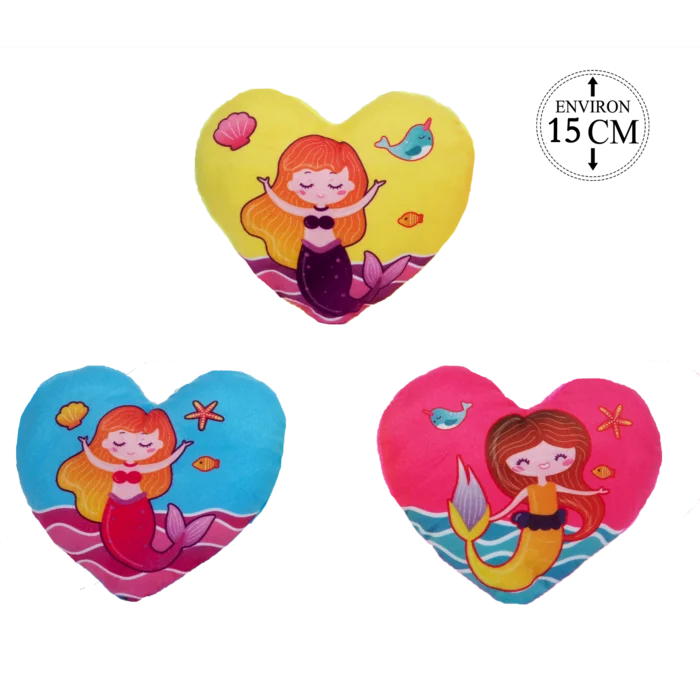 peluche forme cœur motif sirènes 15 cm de la marque SANDY. Réf. PDD415-15.