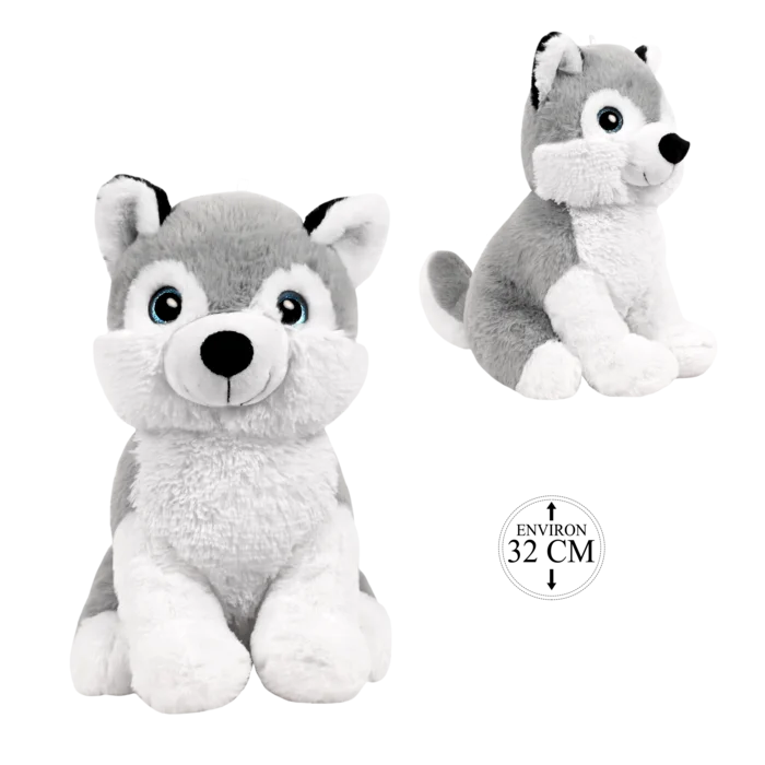 peluche husky 32 cm de la marque BOZAMI. Réf. PDT534-32.