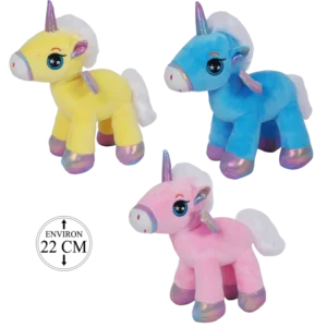 peluche licorne 22 cm 3 ass de la marque SANDY. Réf. PDD213-22.
