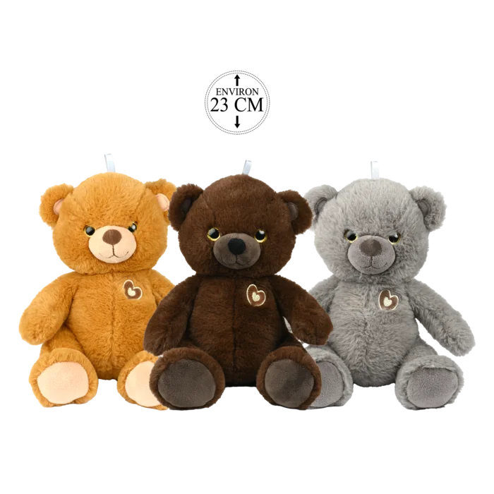 peluche ours 23 cm 3 ass de la marque BOZAMI. Réf. PDQ320-23.