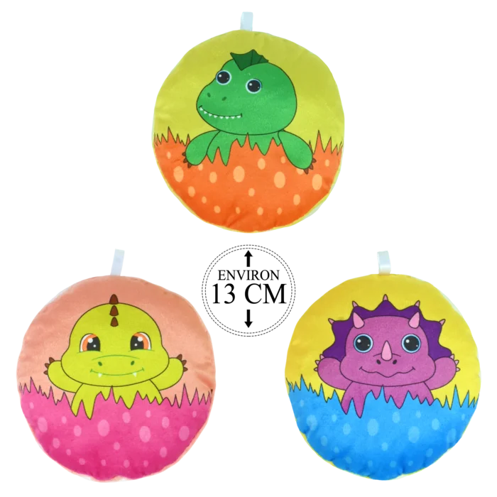 peluche ovale décor dinosaure 13 cm de la marque SANDY. Réf. PDC220-13.