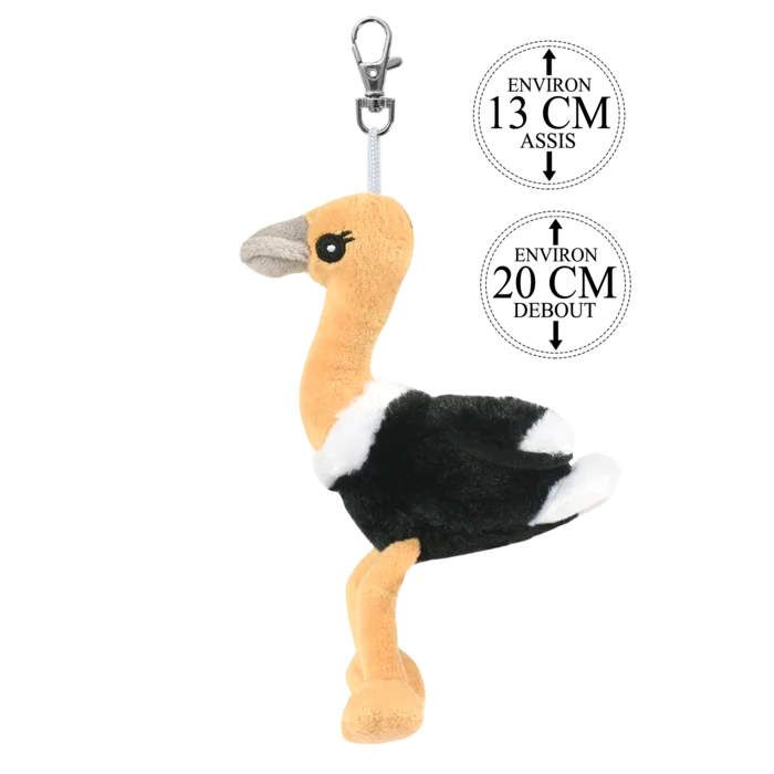 peluche porte clés autruche 13 cm de la marque BOZAMI. Réf. PDC305KC.