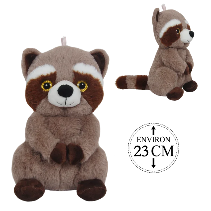 peluche raton laveur assis 23 cm de la marque BOZAMI. Réf. PDT106-23.