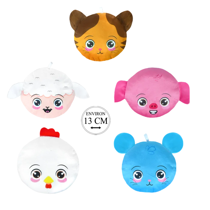 peluche ronde décor animaux 13 cm de la marque SANDY. Réf. PDC219-13.