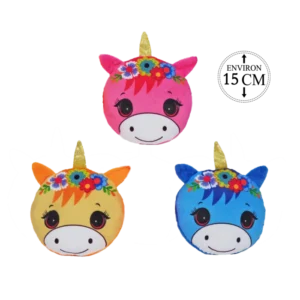 peluche ronde motif tête de licornes 15 cm de la marque SANDY. Réf. PDD413.