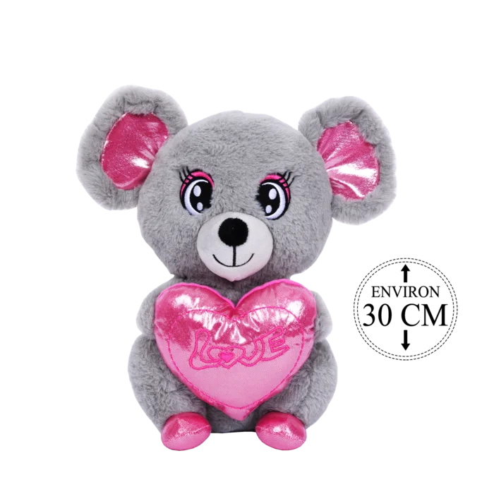 peluche souris avec cœur 30 cm de la marque SANDY. Réf. PDZ143-30.