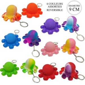 pieuvre porte clé 6ass 9 cm reversible de la marque SANDY. Réf. TDU500-9B.