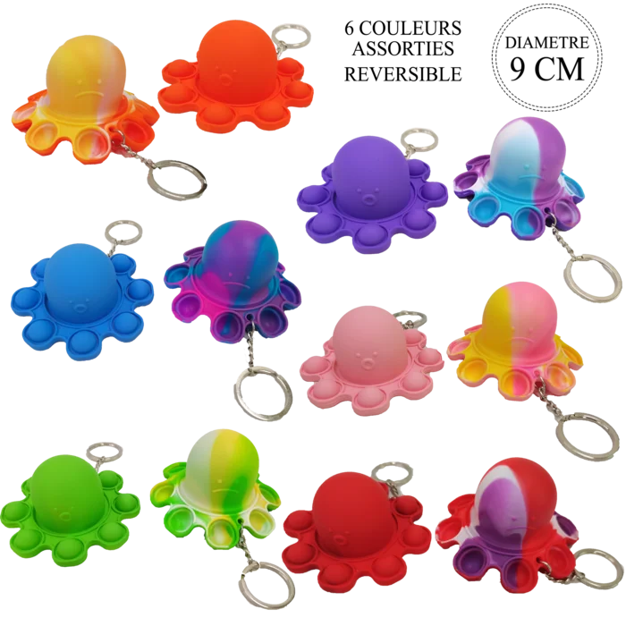 pieuvre porte clé 6ass 9 cm reversible de la marque SANDY. Réf. TDU500-9B.