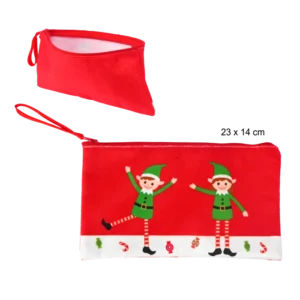pochette tissu 23x14  cm décor imprimé lutins de la marque SANDY. Réf. NDQ138.