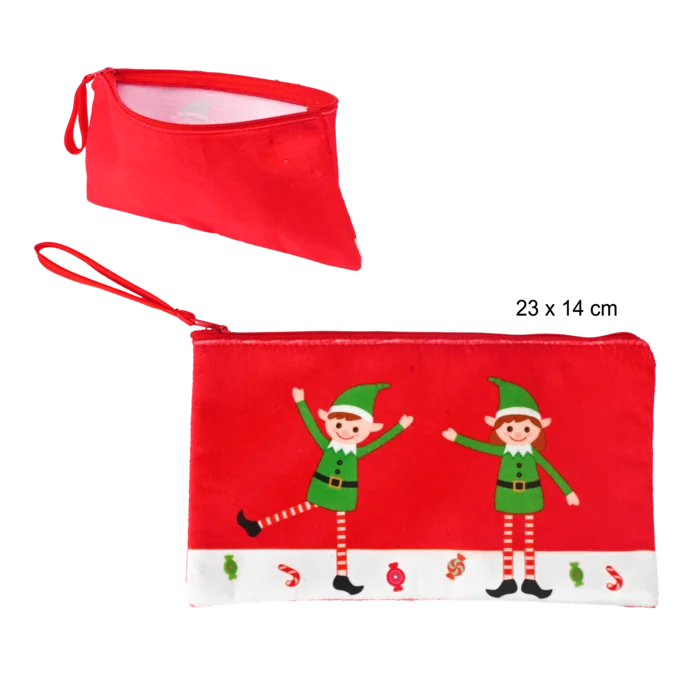 pochette tissu 23x14  cm décor imprimé lutins de la marque SANDY. Réf. NDQ138.