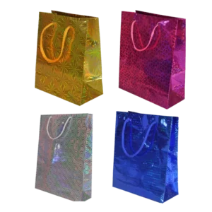 sac papier 34x26,5x8 cm décor holographique 4 ass de la marque SANDY. Réf. SDU400.