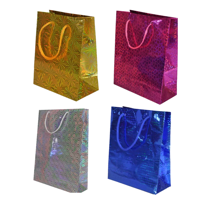 sac papier 34x26,5x8 cm décor holographique 4 ass de la marque SANDY. Réf. SDU400.