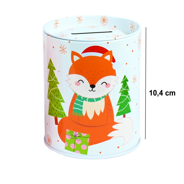 tirelire ronde renard de Noël 8,5 x 10,4 cm de la marque SANDY. Réf. DDQ108-A.