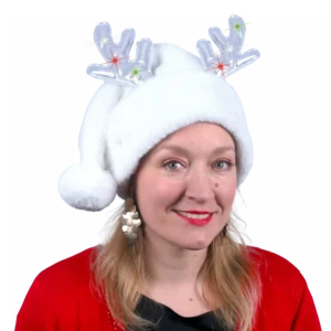 BONNET DE NOEL BLANC AVEC CORNES LUMINEUSES