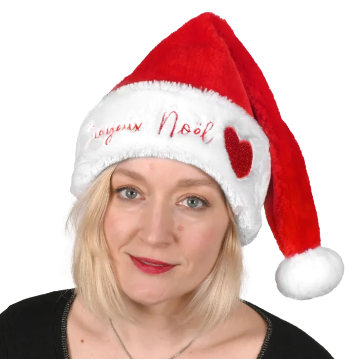 bonnet rouge de Noël avec cœur (scol 12) de la marque SANDY. Réf. NDQ131.