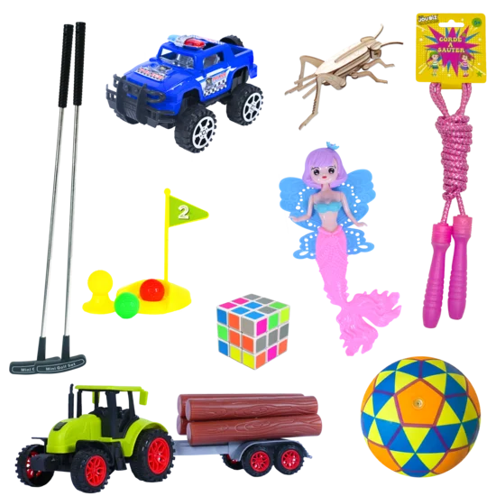 photo de Petits jouets mixtes (ballon, corde à sauter, rubixcube, club golf enfant...