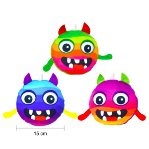 peluche ronde motif monstre 15 cm de la marque SANDY. Réf. PDQ120.