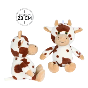 PELUCHE VACHE BLANCHE ET MARRON 23CM