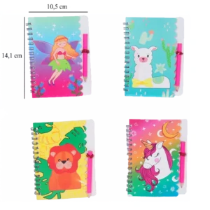 carnet à spirale avec un crayon et illustration enfantine