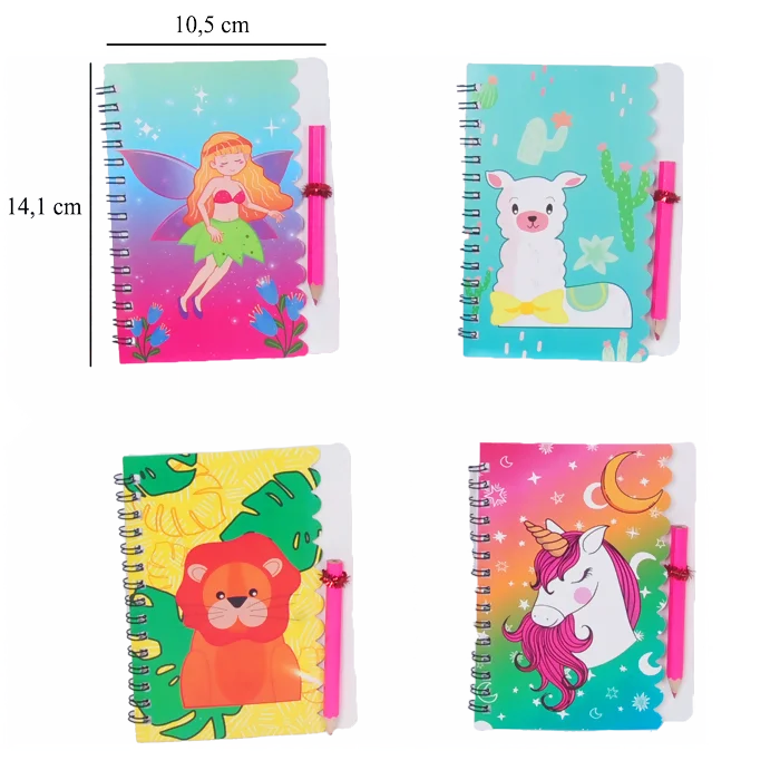 carnet à spirale avec un crayon et illustration enfantine