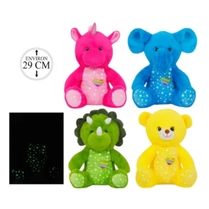 MELANGE 16 PELUCHES PHOSPHORESCENTES 29 CM