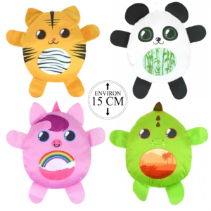 PELUCHE OVALE DECOR FANTAISIE 4ASS 15CM