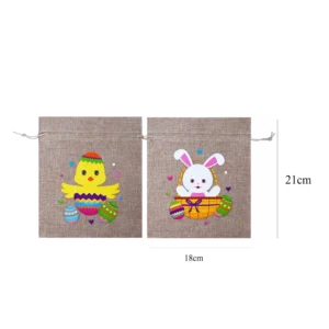 POCHON EFFET LIN DECOR PAQUES 2ASS 18*21CM