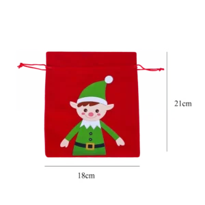 POCHON ROUGE EFFET VELOURS LUTIN 18*21CM