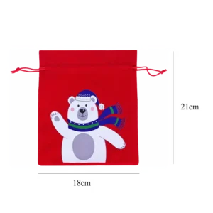 POCHON ROUGE EFFET VELOURS OURS 18*21CM